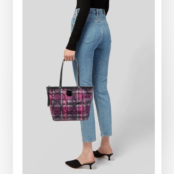 Coach Poppy Tartan Shoulder Bag Tote Rare Pink - Picture 10 of 10